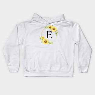 Initial E Sunflower Monogram Design Kids Hoodie